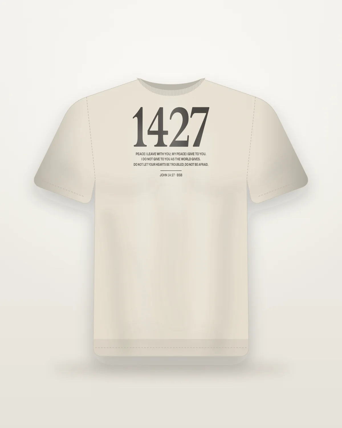 The 1427 Tee from the back, with John 14:27 under a large 1427